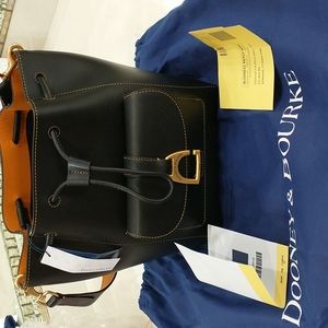 New*  Dooney & Bourke Emerson Marlowe Drawstring Florentine leather in Black